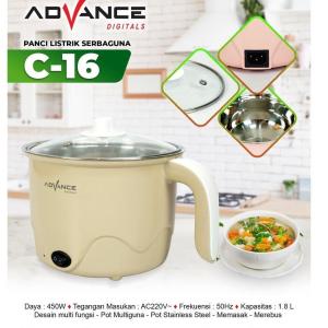 Advance C-16 Panci Listrik Serbaguna 1.5 Liter Stainless Steels Electric Cooker Frying Pan Multifungsi
