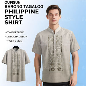 2025 Philippine Barong Tagalog For Men Modern Ethnic Stripe Pattern Printing Traditional Clothing Comfortable Breathable Large Size Vintage Henry Shirt for Men