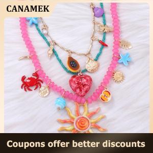 【 CANAMEK 】 3Pcs set New Colorful Resin Beaded Charms Necklaces For Women Summer Ocean Vacation Style Party Jewelry Neck Accessories