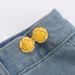Removable Waist Button with Small Flower Camellia and Rose Design No Nail Needed Easy Detachable Waist Button for Clothes