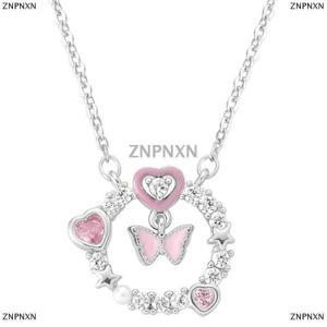 [COD] ZNPNXN Light Luxury Shiny Zircon Butterfly Pink Heart Necklace For Women Exquisite Round Pendant Clavicle Chain Girl Party Jewelry Gift