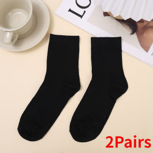 2Pairs Black White Socks Womens Solid Color Autumn Mid-Tube Ins Trendy College Pile Japanese Boneless Stockings