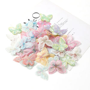 5/10ชิ้นผ้าปักลายผีเสื้อผ้าลูกไม้ผีเสื้อสองชั้นเย็บปักถักร้อย DIY หมวกจบการศึกษาทำด้วยมือเครื่องประดับงานหัตถกรรมอุปกรณ์เย็บผ้า