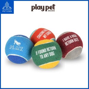 P.L.A.Y. Dog Tennis Balls | Pack of 4 Floating Squeaky Fetch Balls for Light Chewers