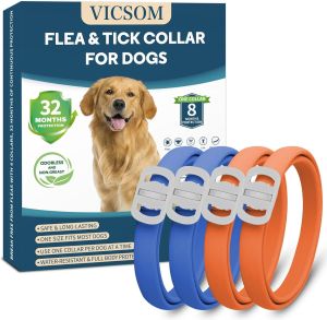 4 Pack Waterproof Flea & Tick Collar for Dogs – 32 Month Protection Adjustable for Puppies & Adults (Blue & Orange)