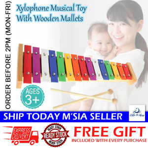 [Little B House] 15 Note Metal Bars Xylophone With Wooden Mallets Childrens Talent Musical Toy 15音铝板琴 Alat Music - BT204