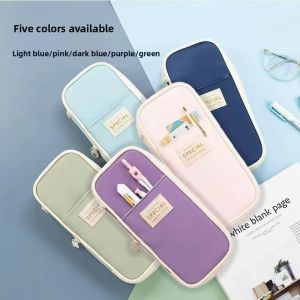 Korean Style Pencil Case Large Capacity Macaron Color Matching Canvas Pencil Case for Office Students Organizer School Stationery Supplie