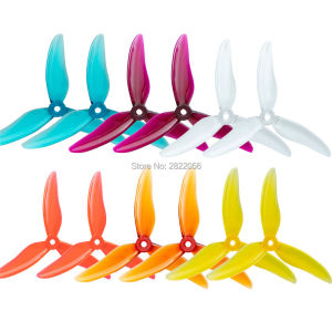 Gemfan Hurricane 51499 5-inch 3-blade propellers for RC Drone FPV Racing Freestyle 2207 2306 Motor Nazgul5 LAL5 4-piece set with white blue purple orange yellow colors.