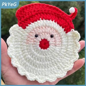 PkYeG Handmade Crochet Santa Claus Coaster-trang trí giáng sinh màu đỏ và trắng lễ hội uống Coaster cho thiết lập bàn ngày lễ