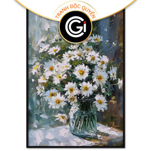 Tranh hoa cúc họa mi chất liệu sơn dầu in canvas tranh treo tường tranh dán tường decor phòng khách. CGI - 412