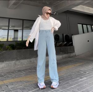 Highwaist Loose Jeans Kulot Jeans Wanita