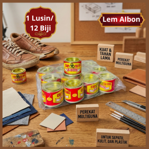 Lem Aibon Tiga Roda - Lem Aibon Kaleng Kecil Lem Sepatu Kertas Kain Plastik (Isi 12)