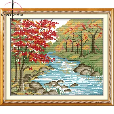 Cross Stitch Complete Set Autumn View Joy Sunday Stamped Counted Cloth Printed Unprinted Aida Fabric 11CT 14ct Needlework Handmade Embroidery Home Room Decor