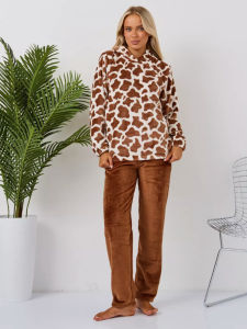 2026 New Womens Winter Pajamas Printed Hooded Set Casual Trendy Plush Warm Long Sleeve Long Pants Loungewear