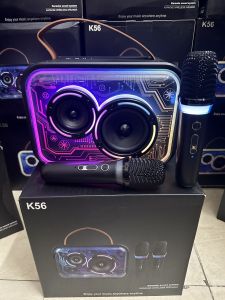 Loa bluetooth K56 hiệu ứng đèn LED lộ mạch kèm 2 micro karaoke không dây