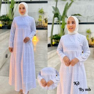 gamis putih haji wanita dewasa kantong dora emon/gamis kantong depan/gamis embos hermosa putih