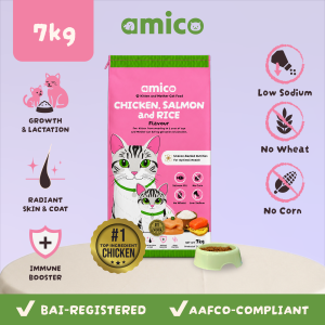 Amico Dry Cat Food for Kitten & Mother - Low Sodium Urinary Care - Chicken Salmon and Rice - 7kg