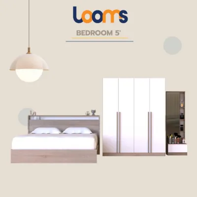 Looms ชุดห้องนอน KYOTO 5 + SACHA + REMUS-E สีโซลิดโอ๊คตัดสีขาว