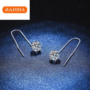 silver original italy 925 moissanite zircon six-claw ear tassel earrings for women gift