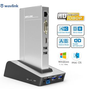 USB 3.0 Aluminum Universal Docking Station with HDD & SSD Enclosure Base Dual Video Monitor Supports HDMI/VGA/DVI up to 2048 × 1152 Gigabit Ethernet Fast Charging 48W Power Adapter Audio Mic