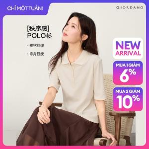 GIORDANO Women Polo Shirts Solid Color Ribbed Knit Polo Shirts 1/2 Sleeve Fashionable Casual Slim Polo Shirts 13316601
