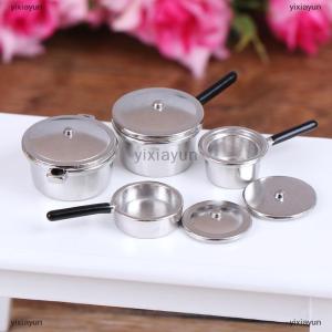 [COD] yixiayun 4Pcs 1:12 Dollhouse Miniature Metal Mini Pot Set Doll House Kitchen Furnitures