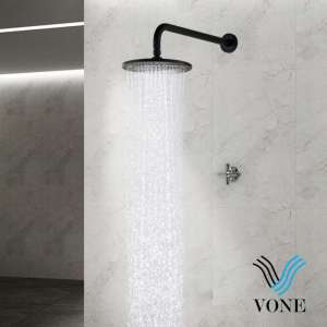 VONE Shower Wall Tembok Mandi Head Kepala Tanam Bulat Chrome Black SW-871