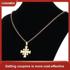 【CANAMEK 】  Jerusalem Cross Pendant Necklace For Men Stainless Steel Bible Verse Lords Prayer Chain Religious Jewelry Collar