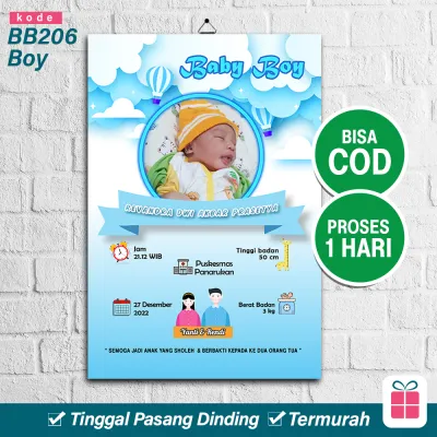 Biodata Bayi Hiasan Dinding Bingkai Kayu MDF Kado Bayi Laki - Laki Perempuan BB205 MD2