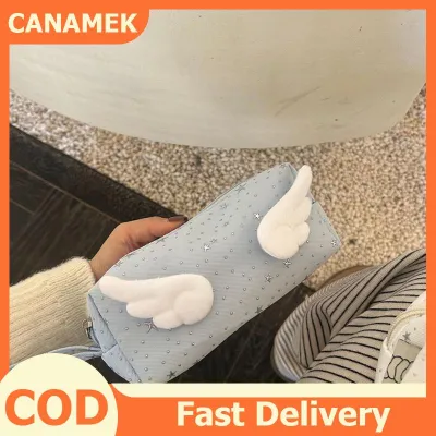 CANAMEK กล่องดินสอลายจุดรูปดาวมีปีกน่ารักกระเป๋าปากกา Y2k สไตล์เกาหลีจุของได้เยอะสำหรับใส่คอมพิวเตอร์นักเรียนเด็กผู้หญิง
