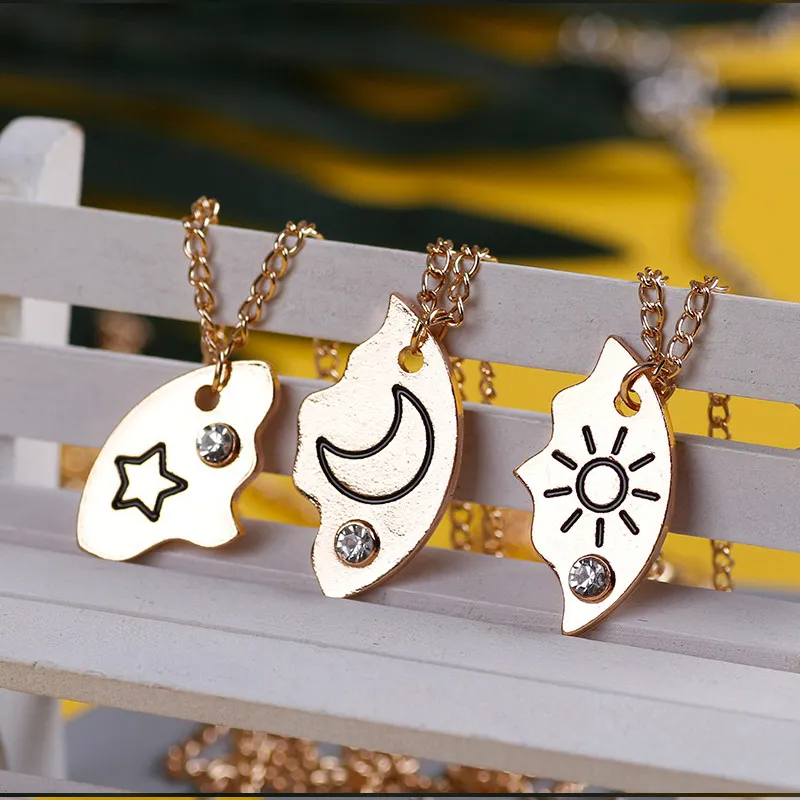 🎀Lacina🎀Simple Three-piece Set Sun Moon Stars Stitching Necklace