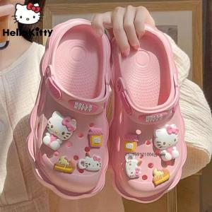 Kawaii Lolita Sanrio Hello Kitty Womens Cave Shoes Summer Sandals with Thick Heels Kuromi Cinnamoroll Casual Slippers Female