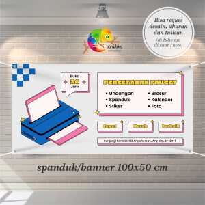 Cetak Spanduk Banner Biru Merah Jambu Retro Promosi Jasa Percetakan