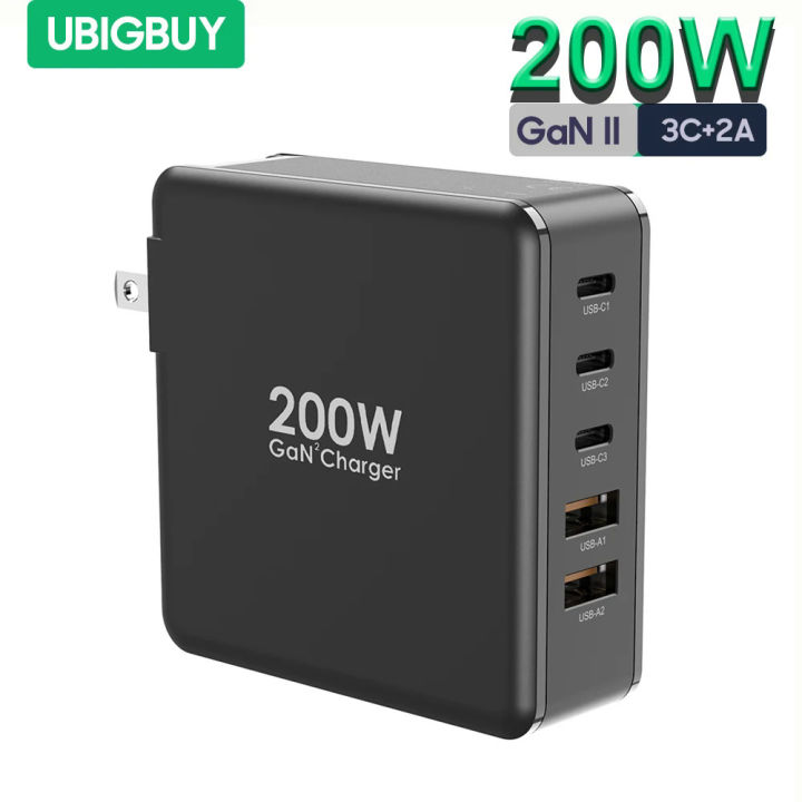 Ubigbuy 200W USB C wall charger, 5-Port gan II fast charging station ...