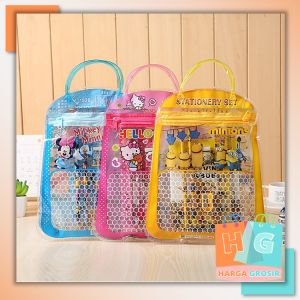 Harga Grosir - Stationary Set Free Bag / Set Alat Tulis Anak Sekolah Motif Karakter Kartun
