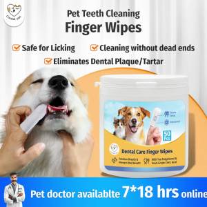 Cassiel Pet Dental Wipes 50Pcs Dog Cat Oral Care Finger Wipe Remove Tartar Cleaning Teeth