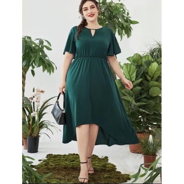 Plus Size Elegant Casual Solid Color Longback Style High Waist A-Line Dress  Short Sleeve Casual Dress Cream Maroon Dark Green Blue Gray Dress - Lazada  | Lazada PH