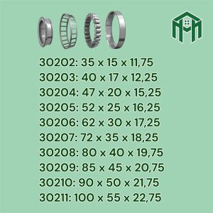 Bạc đạn (vòng bi) đũa côn mã 30211 30212 30213 30214 30215 30216 30217 hiệu Sài Gòn Bạc Đạn (SGBĐ)