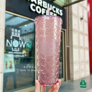 Starbuck Official Store Starbuck Cup 2022 Anniversary Phantom Color Gradual Change Three-dimensional Fish Scale Pattern Large Capacity Plastic Straw Cup Drinking Cup Starbuck Tumbler Starbuck Mug