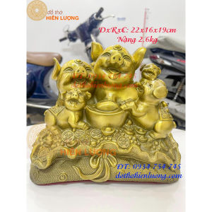 Tượng gia đình heo tiết kiệm bằng đồng phong thủy (DxRxC: 22x16x19cm nặng 26kg)