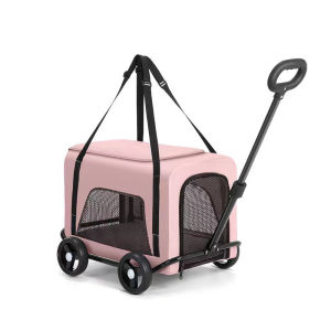 Pet Stroller Wagon Foldable 4 Wheel Travel Carrier Small Dog Outdoor Portable Storage Basket