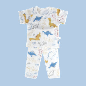 AILEBE Kids Pajamas Cotton Sleepwear Set Soft Breathable Lightweight All-Season Summer Pajama Cute Cartoon Prints Elastic Waist No Tummy Squeeze Loose Cuffs Neck-Friendly Fit Pambahay Pantulog for Baby Boys Girls 0-10 Years