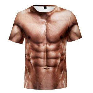 ZEEMIN  2022 Summer Funny 3d Muscle T Shirt Mens New Short-sleeved Fitness Cool Top Tee Streetwear Cosplay Fake Muscle T Shirt Belly