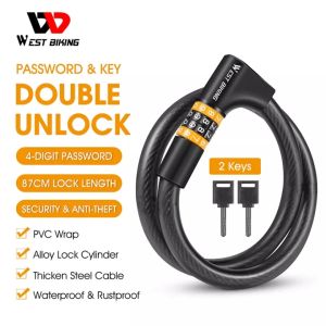 WEST BIKING Bicycle Lock Anti-theft Cable Password Motorcycle Lock Waterproof Cycling MTB Road Bike 0.87m Security Lock
