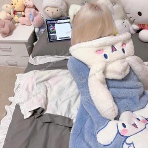 2Pcs Cinnamoroll Plush Pajamas Set Sanrios Cartoon Winter Women Blue Hooded Warm Homewear Kawaii Girls Thicken Sweet Tops Pants