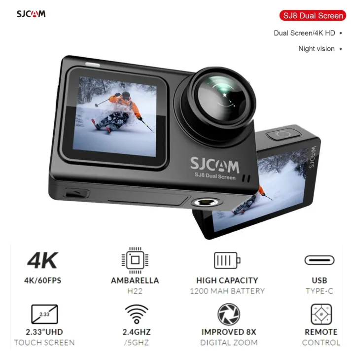 SJCAM กล้องแอคชั่น SJ8 หน้าจอคู่ Dual Screen 4K 30FPS 12MP กันน้ำได้ มี WiFi มองเห็นตอนกลางคืน กล้องกีฬาหน้าจอสัมผัส 2.33 นิ้ว https://wayoza.com