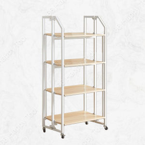 4 Layer Foldable Multi-functional Shelves Rack Movable Wood Rak Dapur Serbaguna Kabinet Caster Wheel Pulley Cabinet
