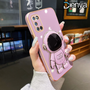 DIENYA Casing Ponsel untuk OPPO A92 A52 A72 A91 F15 A74 F19 A95 F19s Reno 6 Lite Reno 3 Case pelindung HP kartun astronot lipat dudukan ponsel Casing ponsel lensa penuh pelindung Kesing silikon kreatif Softcase