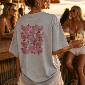 [Local Stock] HBESTY  Chickens Polka Dots Heart Shapes Gray Crew Neck Short Sleeves Relaxed Fit Casual Funny Outdoors High Quality Cotton Short-sleev