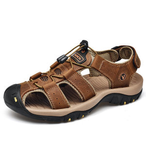 Cross-Border Summer Mens plus Size Sandals Outdoor Beach Shoes Closed Toe Sandals Genuine Leather Top Layer Leather Breathable Casual Shoes ㏇L0529